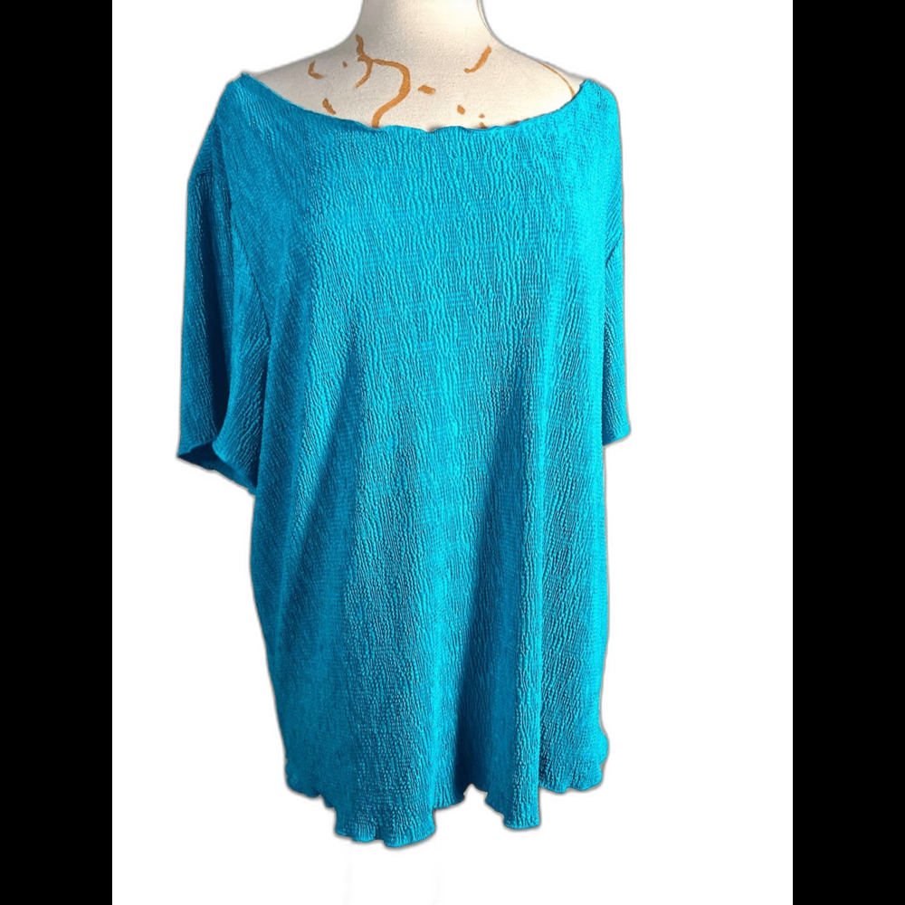 Connected Woman Blouse Size XXXL 90's Turquoise Textured Cottagecore Disco Era